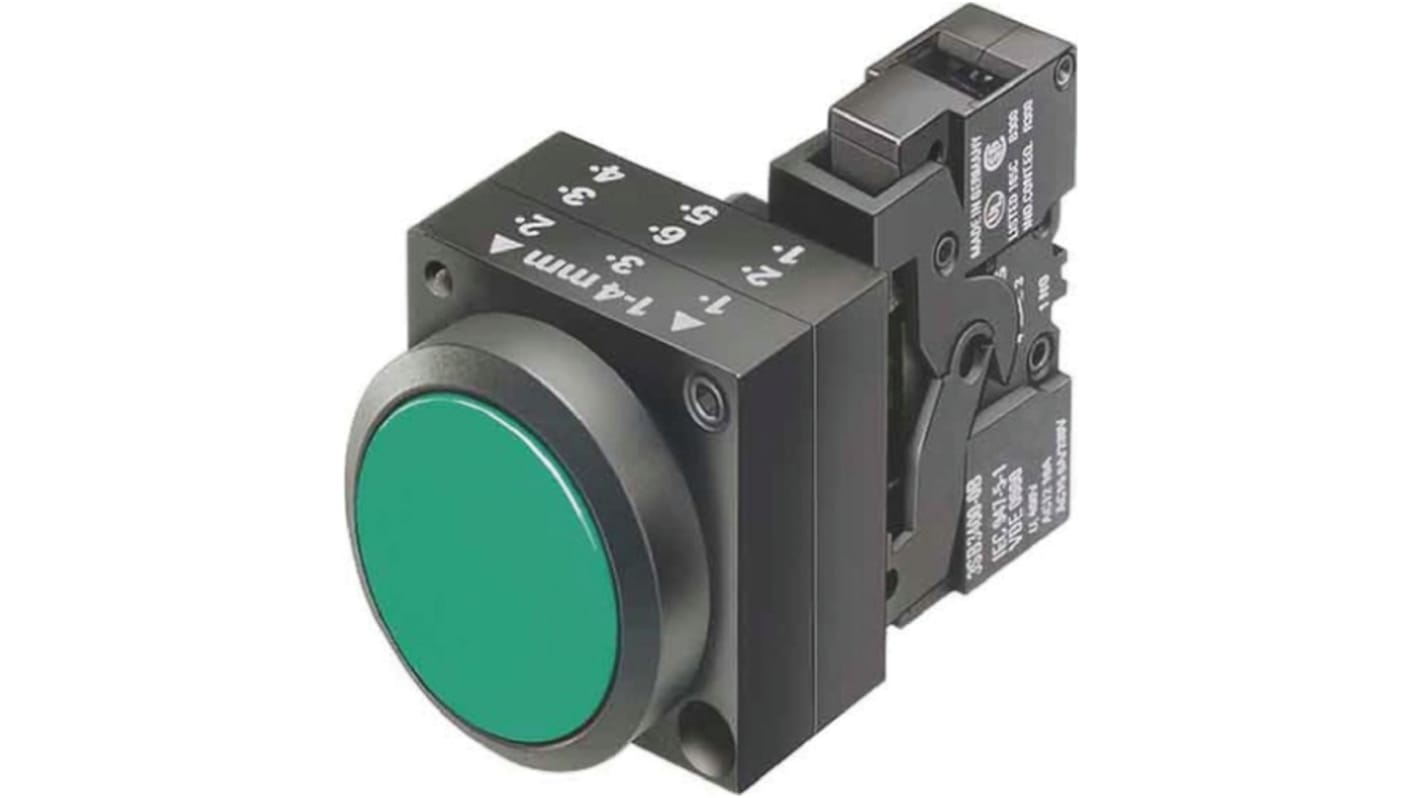 Siemens 3SB3 Series Illuminated Push Button, Panel Mount, 22mm Cutout, SPDT, IP66