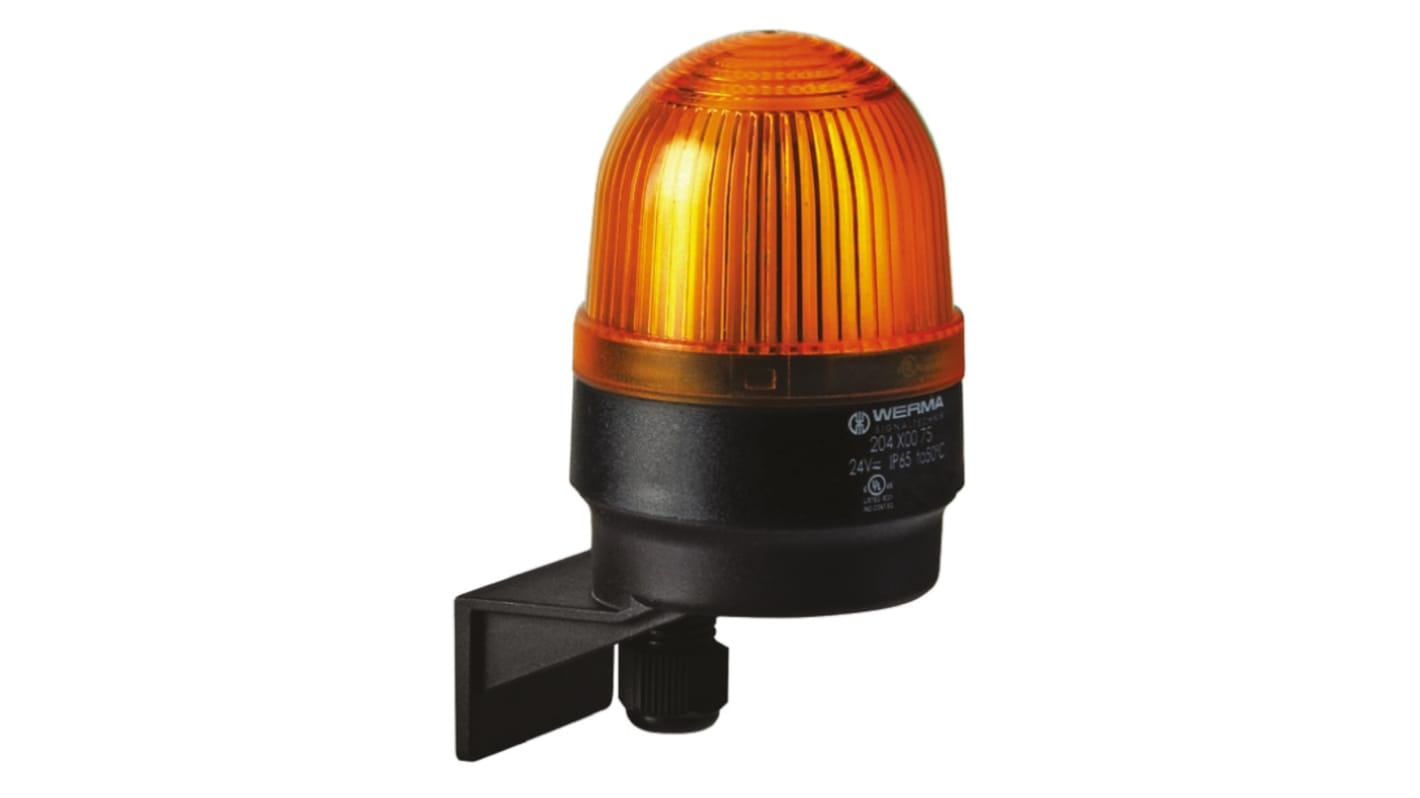 Werma 黄色闪光氙气警示灯, 黑色外壳, 24 V 直流, Φ58mm底座, 壁装, IP65