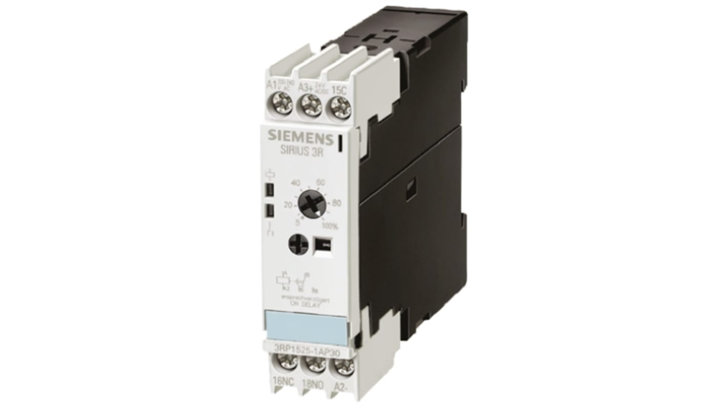 Siemens DIN Rail Mount Timer Relay, 24 → 240V, 2-Contact, 0.05 s → 100h, 1-Function, DPDT