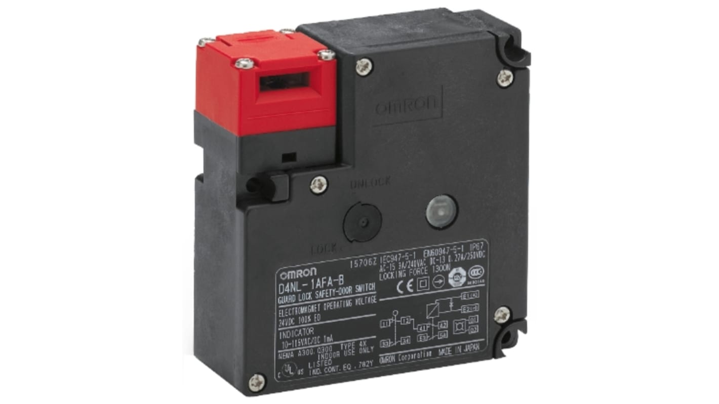 Omron D4NL Series Limit Switch, Power to Lock, 24V dc, 1NC/1NO + 1NC/1NO