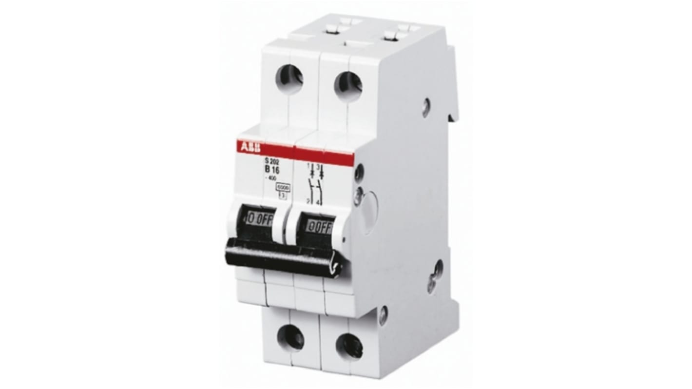 ABB S200 MCB Leitungsschutzschalter Typ D, Pol 2 2A 400V, Abschaltvermögen 10 kA System Pro M Compact