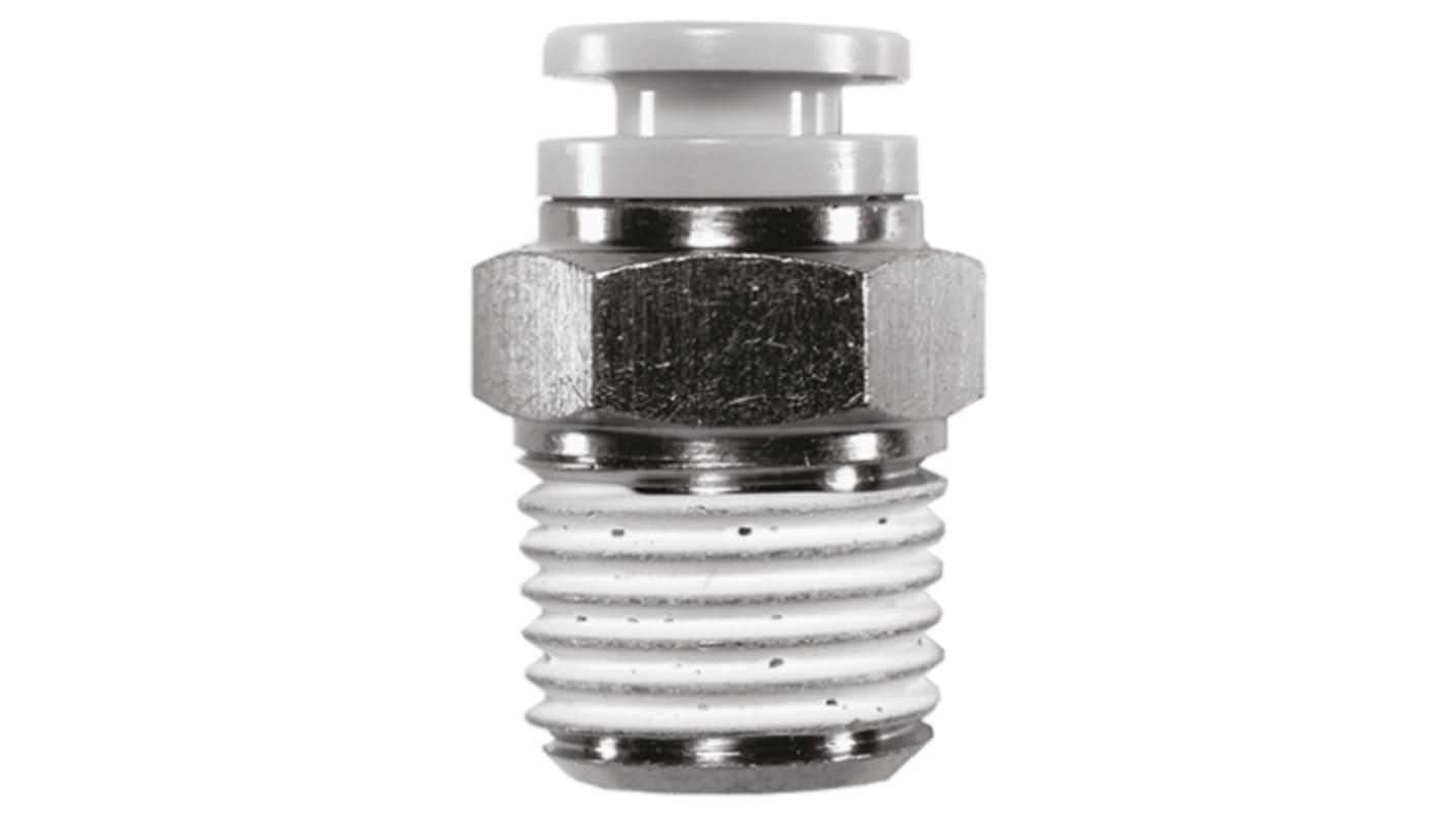 SMC KQ2 Series Straight Threaded Adaptor, NPT 1/2 Male to Push In 1/2 in, Threaded-to-Tube Connection Style