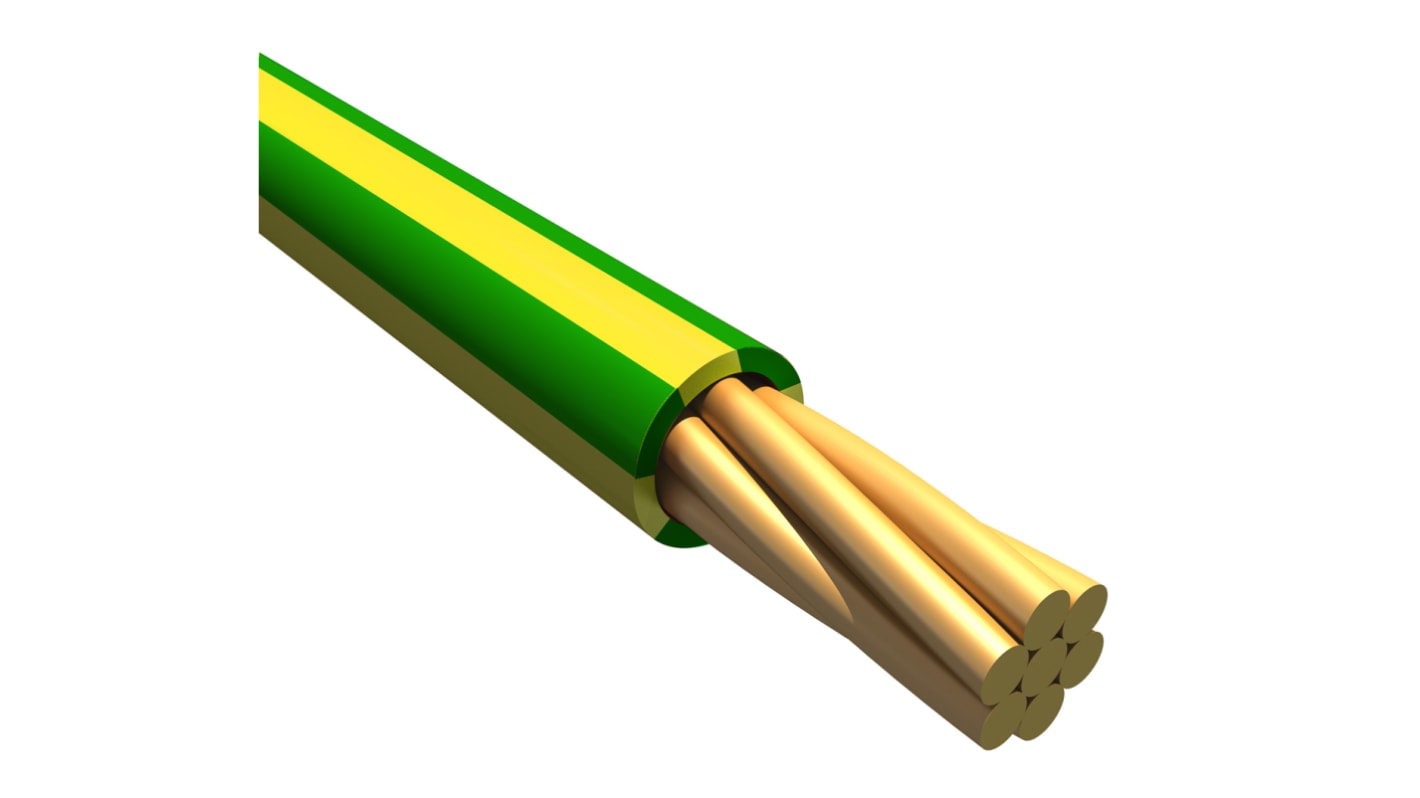 Alpha Wire 绿色/黄色电线, 0.75 mm², 30m长, 18 AWG, 300 V, 最高+110°C, MPPE绝缘, Ecogen Ecowire Plus系列