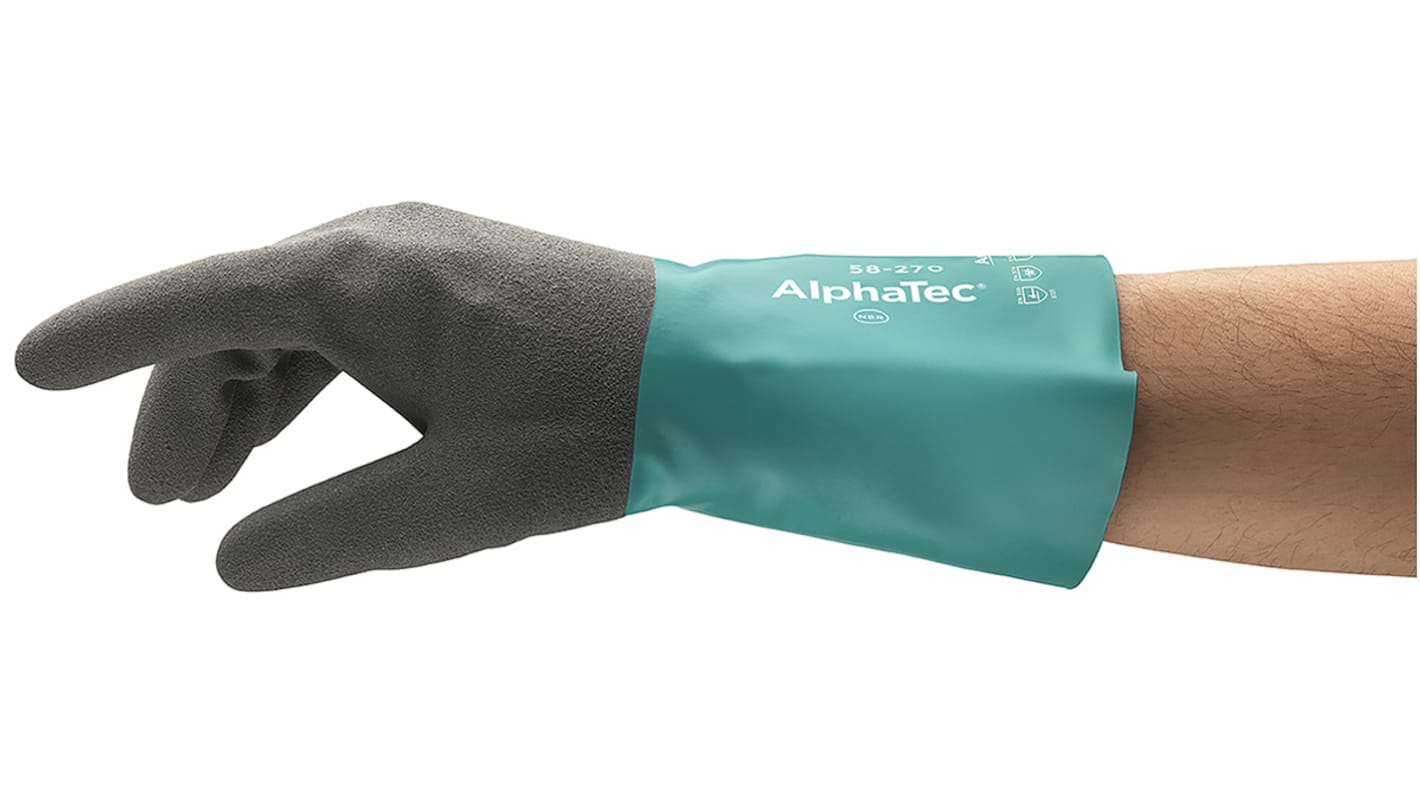 Ansell AlphaTec Green Nylon Chemical Resistant Work Gloves, Size 10, Nitrile Coating