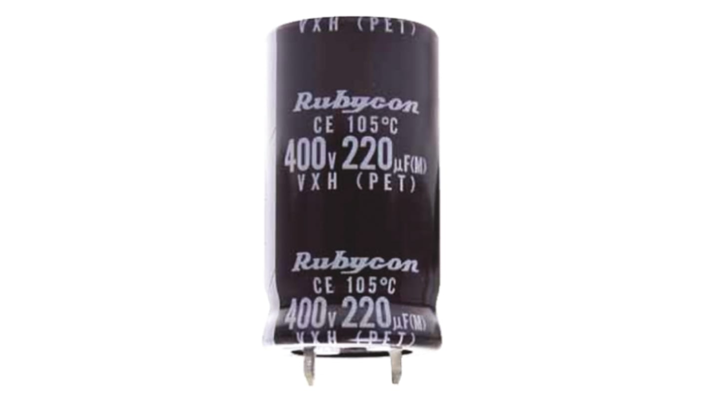 Condensatore Rubycon, serie VXH, 100μF, 450V cc, ±20%, +105°C, Ad innesto