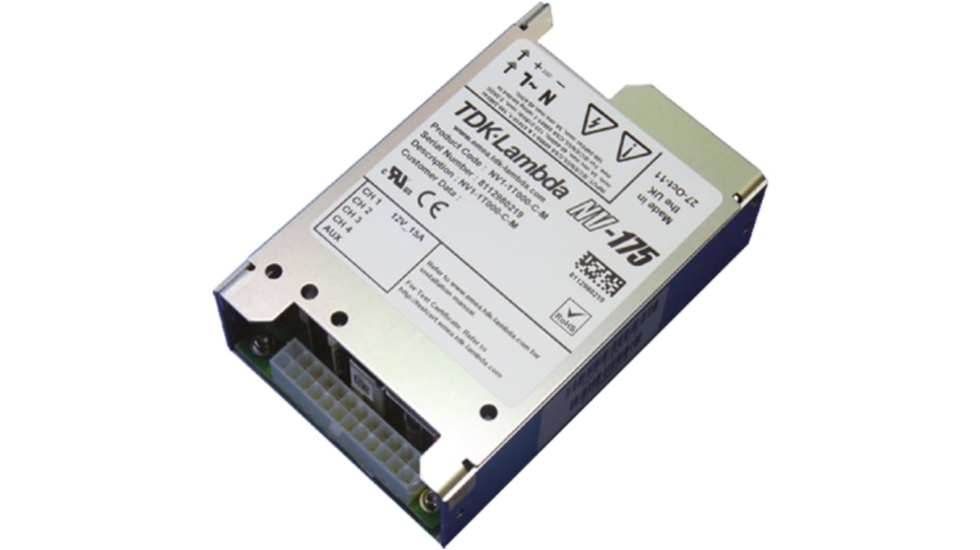 TDK-Lambda Switching Power Supply, NVM1-1G000-S1-C, 24V dc, 7.5A, 180W, 1 Output, 90 → 264V ac Input Voltage