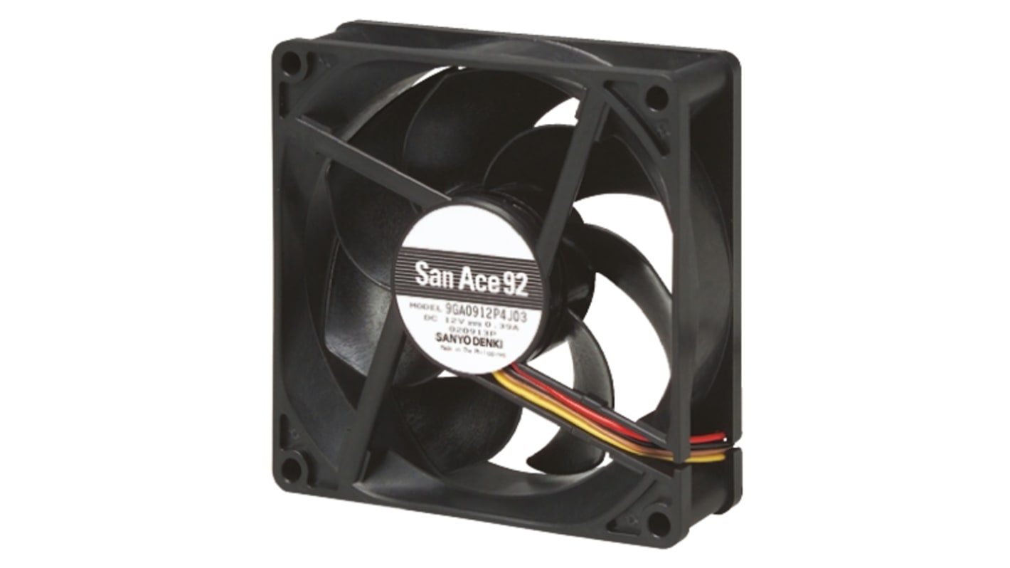 Sanyo Denki San Ace 9S Series Axial Fan, 12 V dc, DC Operation, 75.6m³/h, 1.68W, 140mA Max, 92 x 92 x 25mm