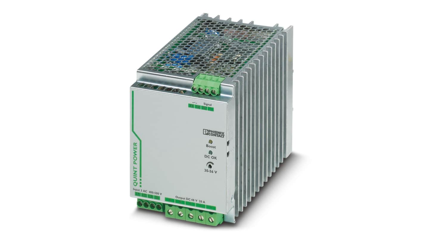 Phoenix Contact QUINT POWER Switched Mode DIN Rail Power Supply, 320 → 575V ac ac Input, 48V dc dc Output, 20A
