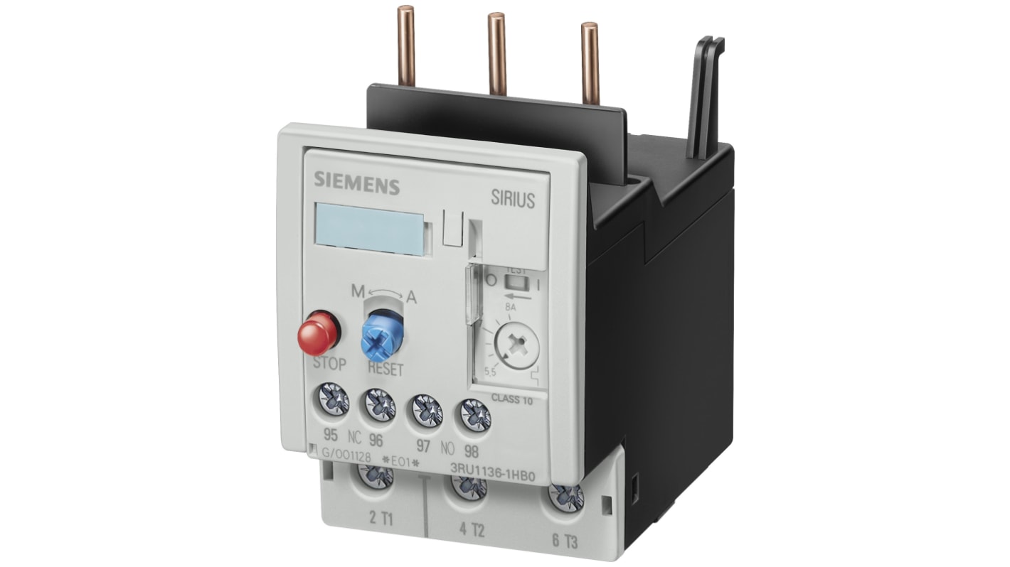 Siemens 3RU Overload Relay NO/NC, 3 A Contact Rating, 7.5 kW, 3P, Sirius Classic