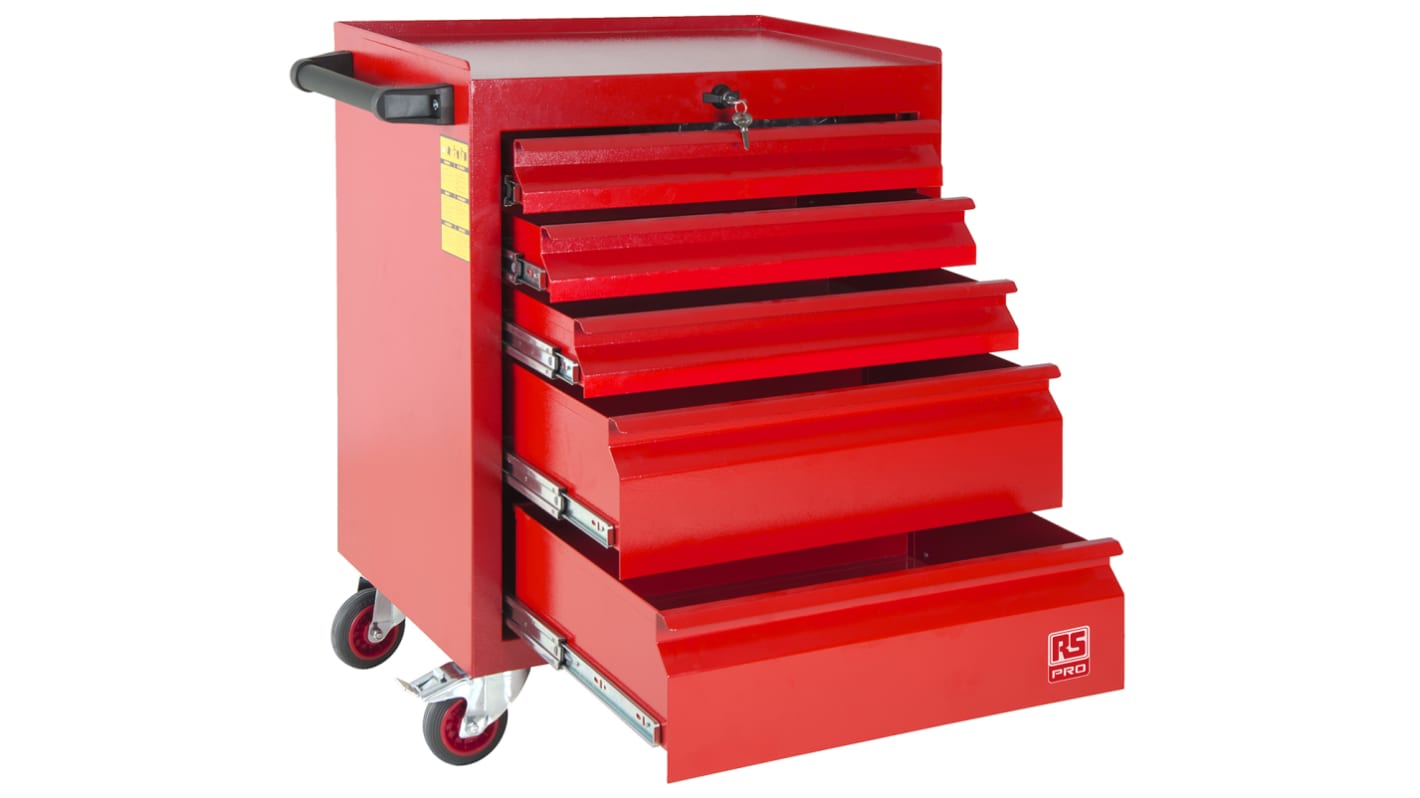 RS PRO 5 Drawer Steel Wheeled Tool Chest