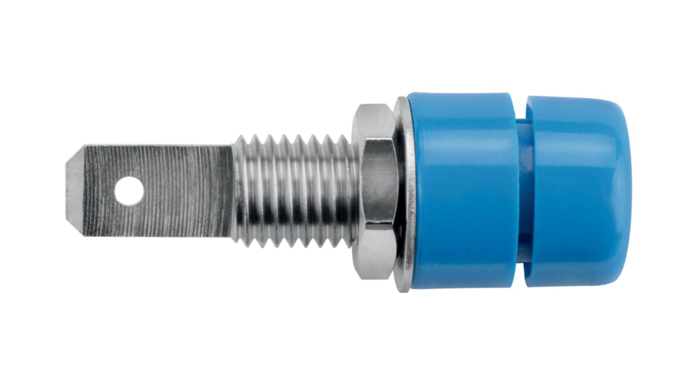 Schutzinger Blue Female Banana Socket, 4 mm Connector, 32A, Nickel Plating