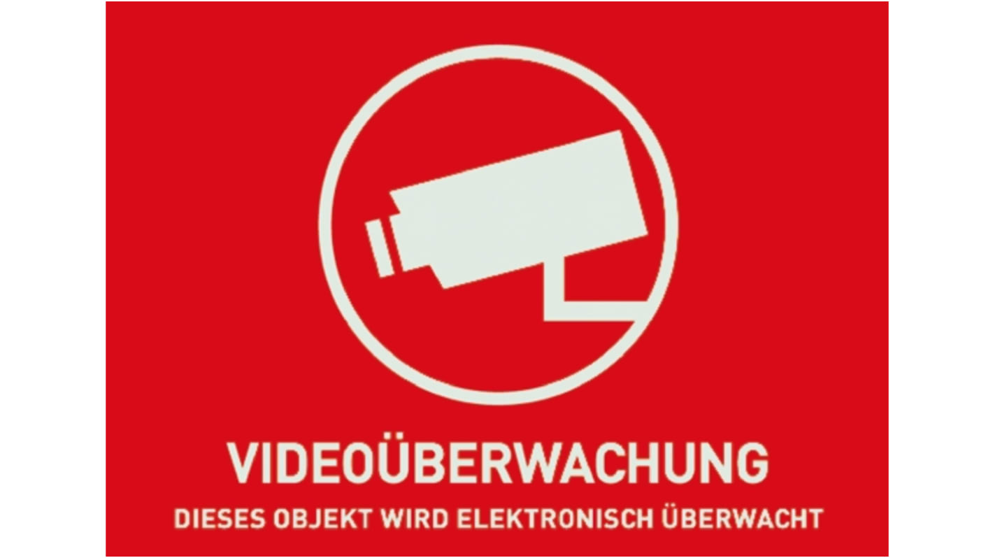 ABUS Red/White Surveillance Warning Sticker, Videoüberwachung-Text, German, 52.5 mm x 74mm