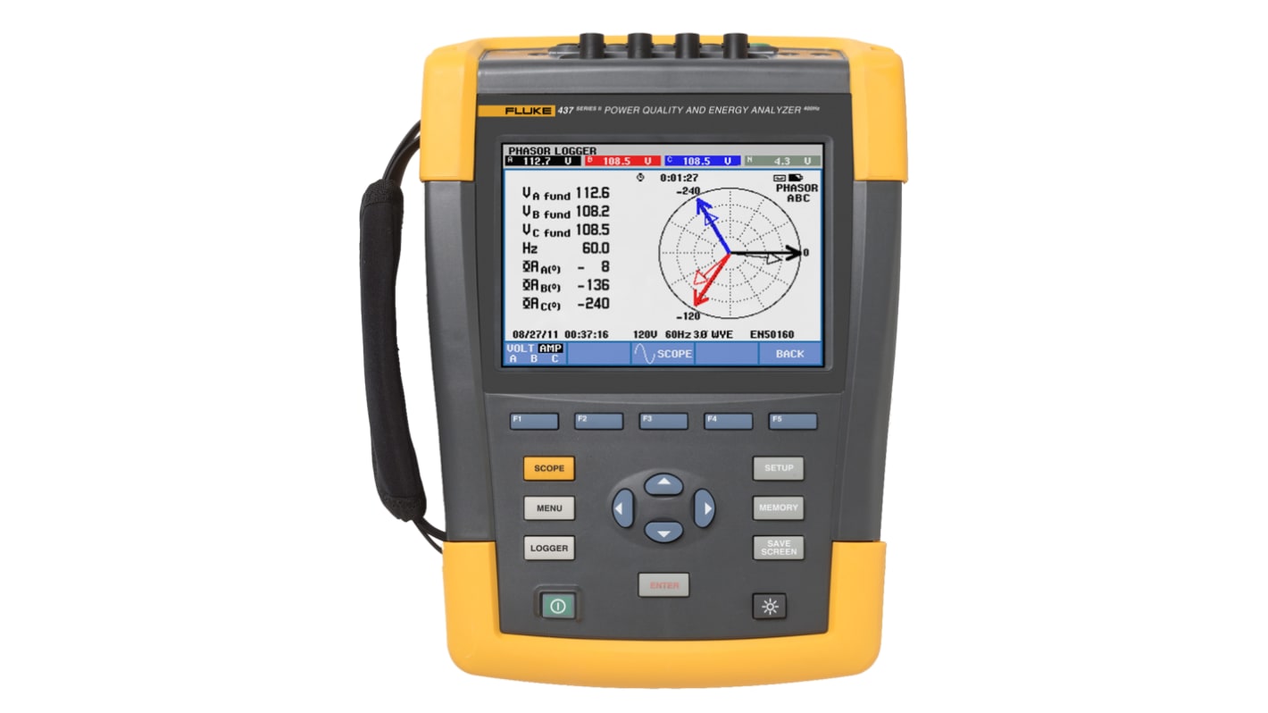 Fluke 437 Power Quality Analyser, 3-Phase, 6000A ac Max, 1000V ac Max - RS Calibrated