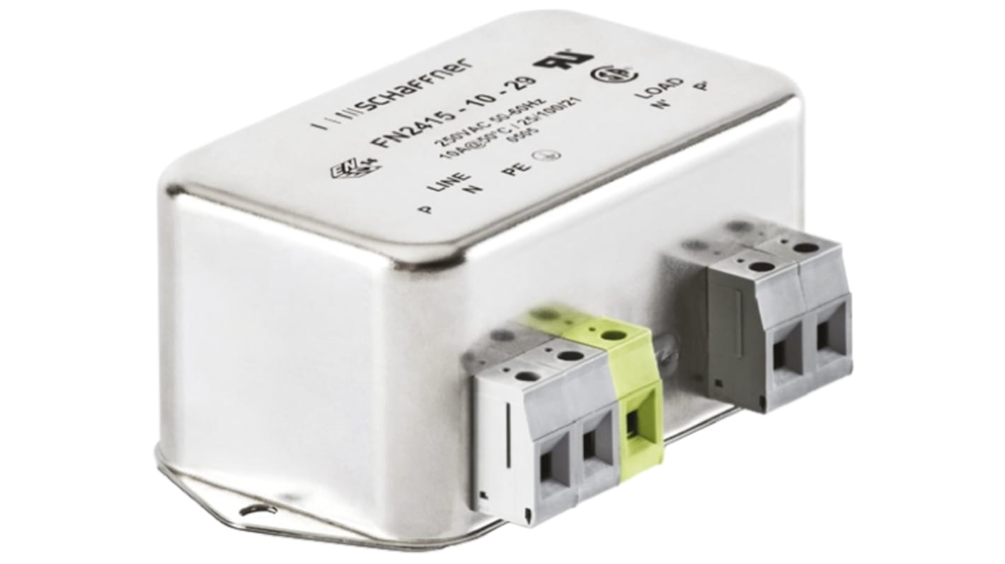 Schaffner 单相EMC滤波器, 10A, 250 V 交流, 60Hz, 底盘安装, 插片接端, 一阶, FN2415系列