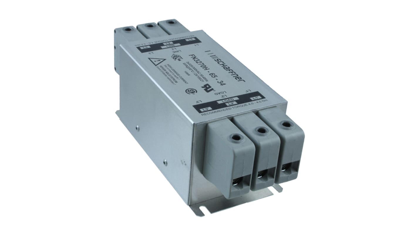 Schaffner 三相EMC滤波器, 65A, 520 V 交流, 60Hz, 底盘安装, 端子排接端, 一阶, FN3270系列