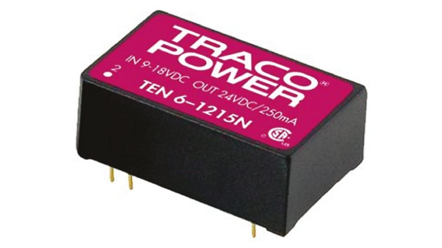 TRACOPOWER TEN 6N DC-DC Converter, 15V dc/ 400mA Output, 18 → 36 V dc Input, 6W, Through Hole, +85°C Max Temp