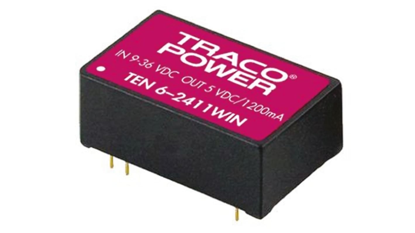 TRACOPOWER TEN 6WIN DC-DC Converter, 15V dc/ 400mA Output, 18 → 75 V dc Input, 6W, Through Hole, +85°C Max Temp