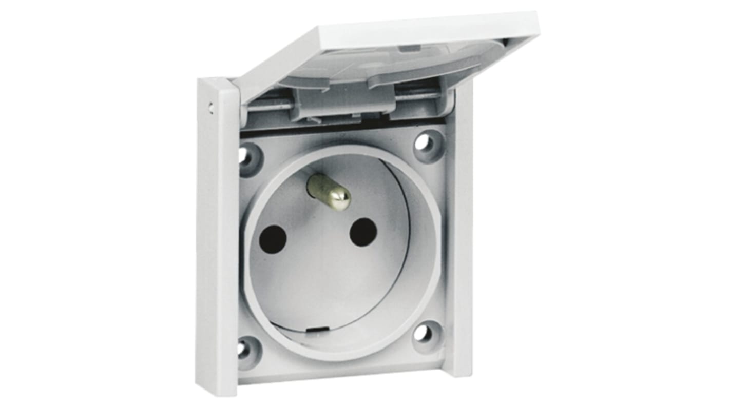 Legrand Grey 1 Gang Plug Socket, 16A, Type E - French, Outdoor Use