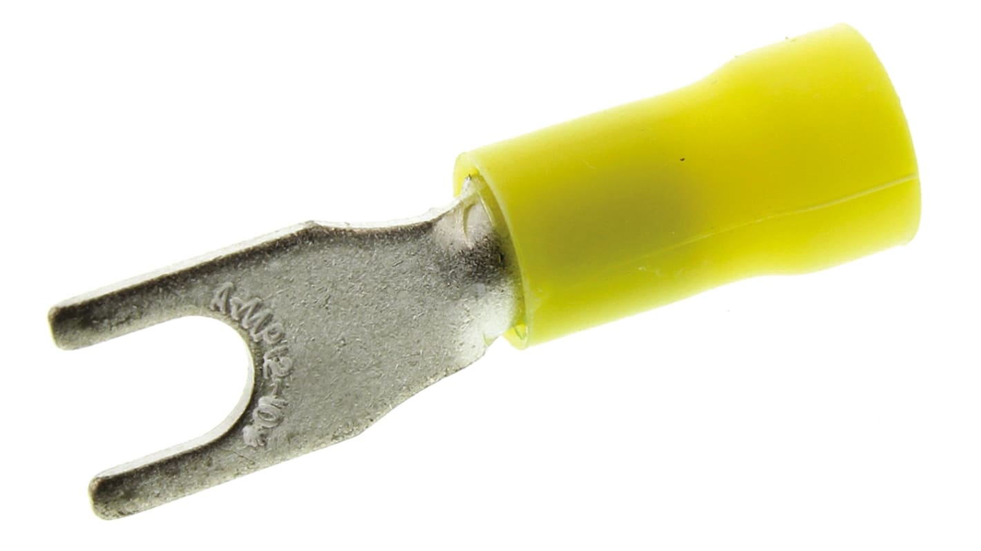 TE Connectivity, PLASTI-GRIP Insulated Crimp Spade Connector, 2.6mm² to 6.4mm², 12AWG to 10AWG, M4 Stud Size PVC, Yellow