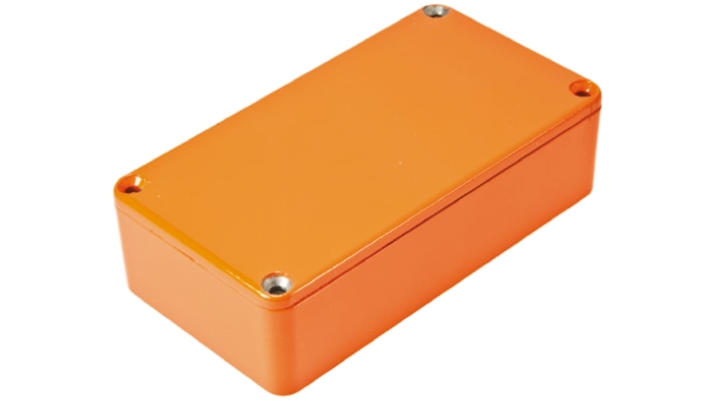 Caja Hammond de Aluminio Presofundido Naranja, 119.5 x 94 x 34mm, IP54, Apantallada