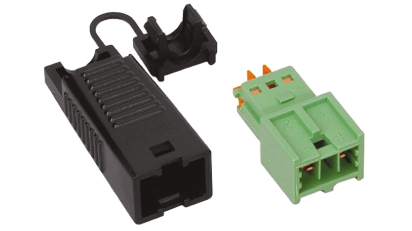 Wago Connector with Strain Relief Housing, 2-Pole, Male, 2-Way, 3A