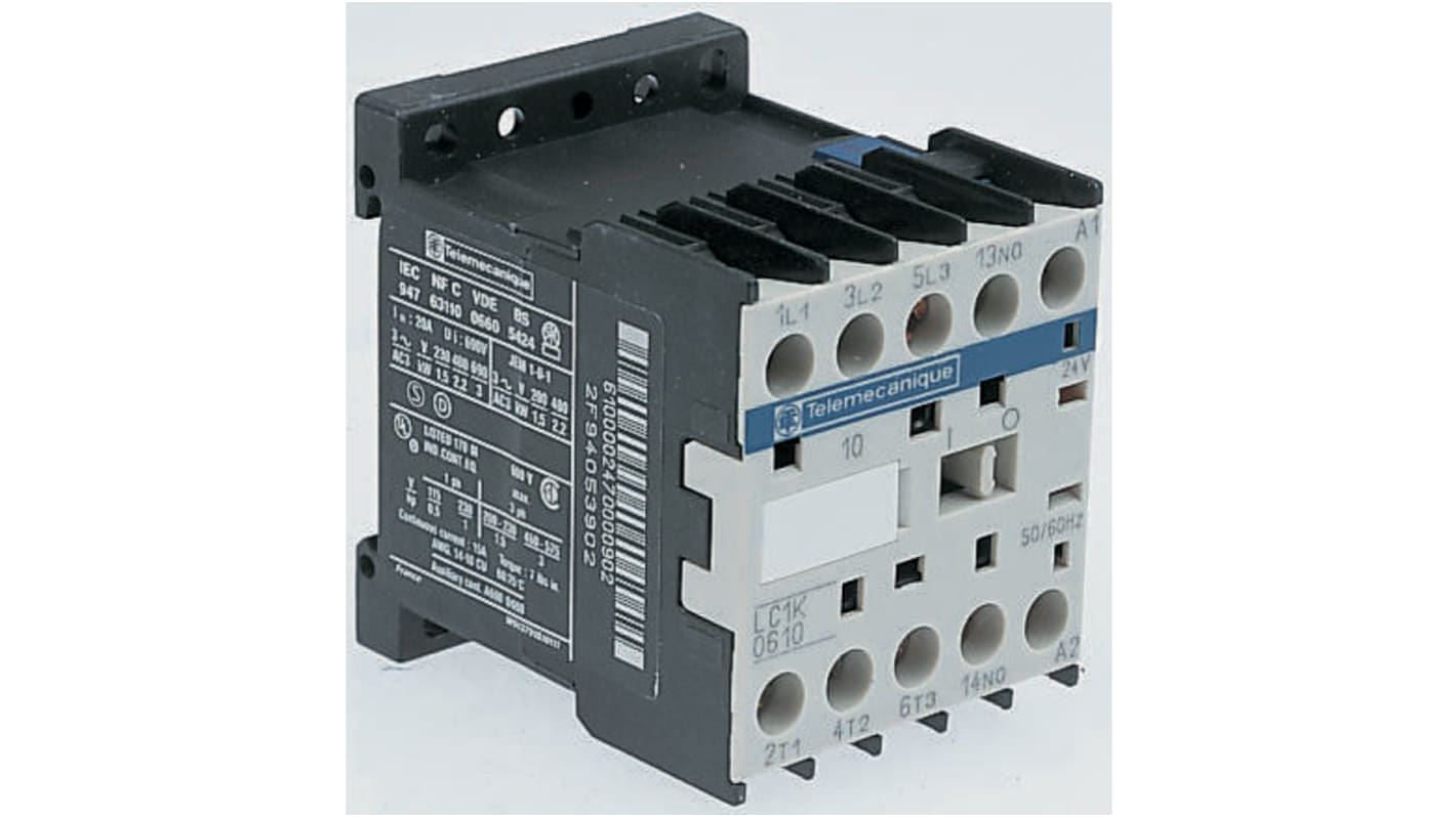 Contattore Schneider Electric, serie LC1K, 3 poli, 3 N/A, 20 A, 5,5 kW, bobina 400 V c.a.