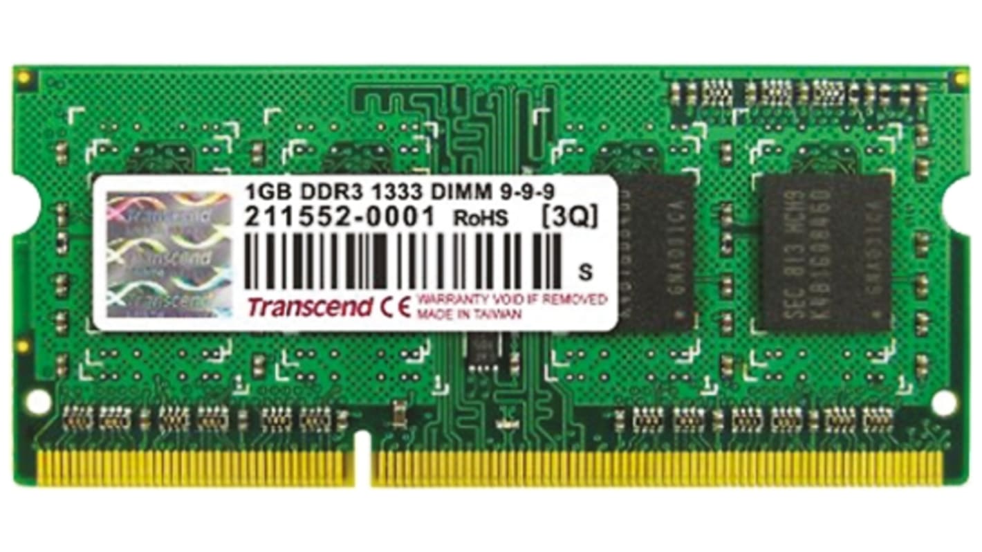 Transcend 1 GB DDR3 Laptop RAM, 1333MHz, SODIMM, 1.5V