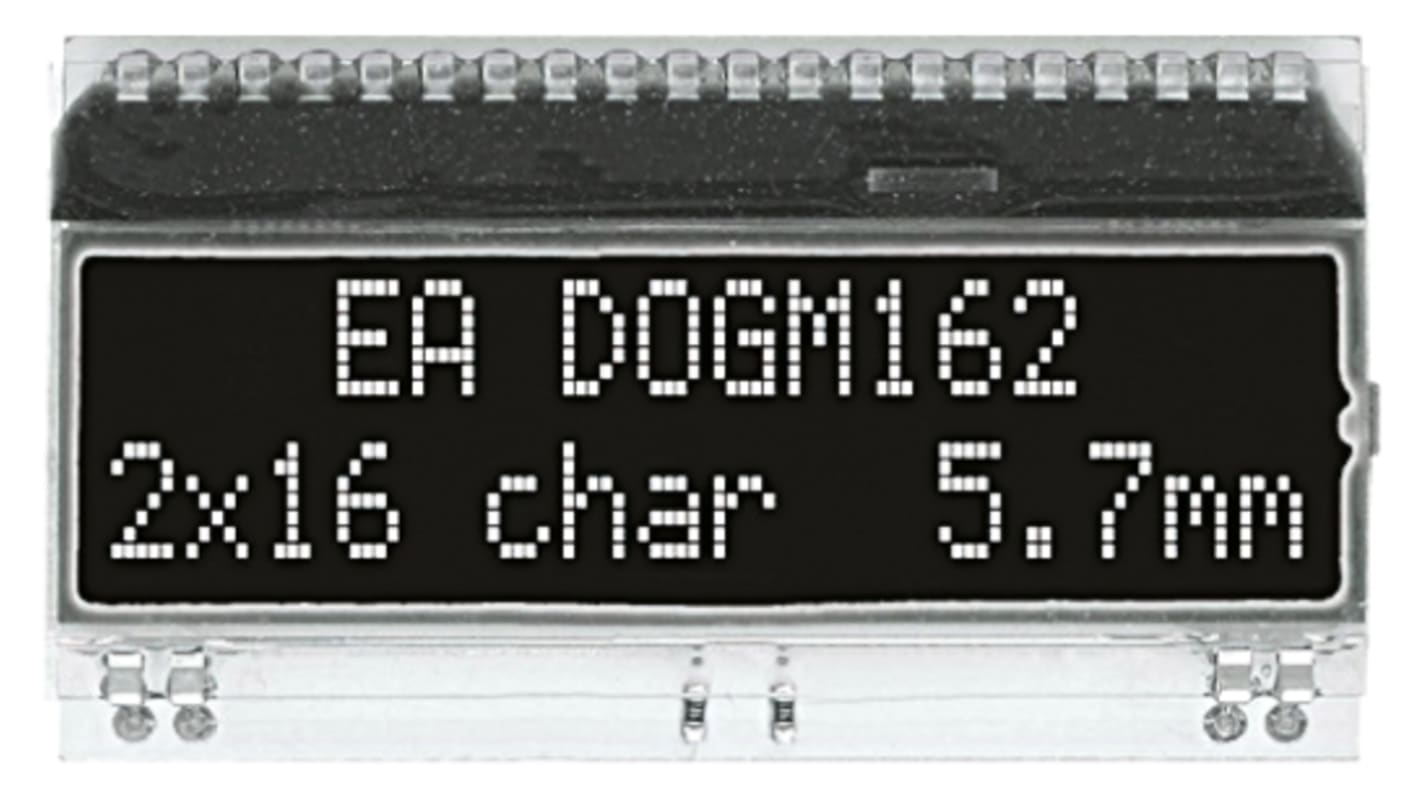 Display Visions EA DOGM162S-A Alphanumeric LCD Display, Amber on Black, 2 Rows by 16 Characters, Transmissive