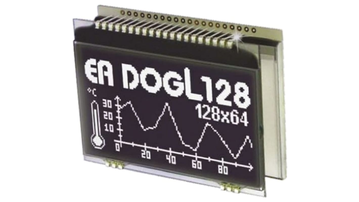Display Visions EA DOGL128S-6 Graphic LCD Display, Green, RGB, White on Black, Transmissive