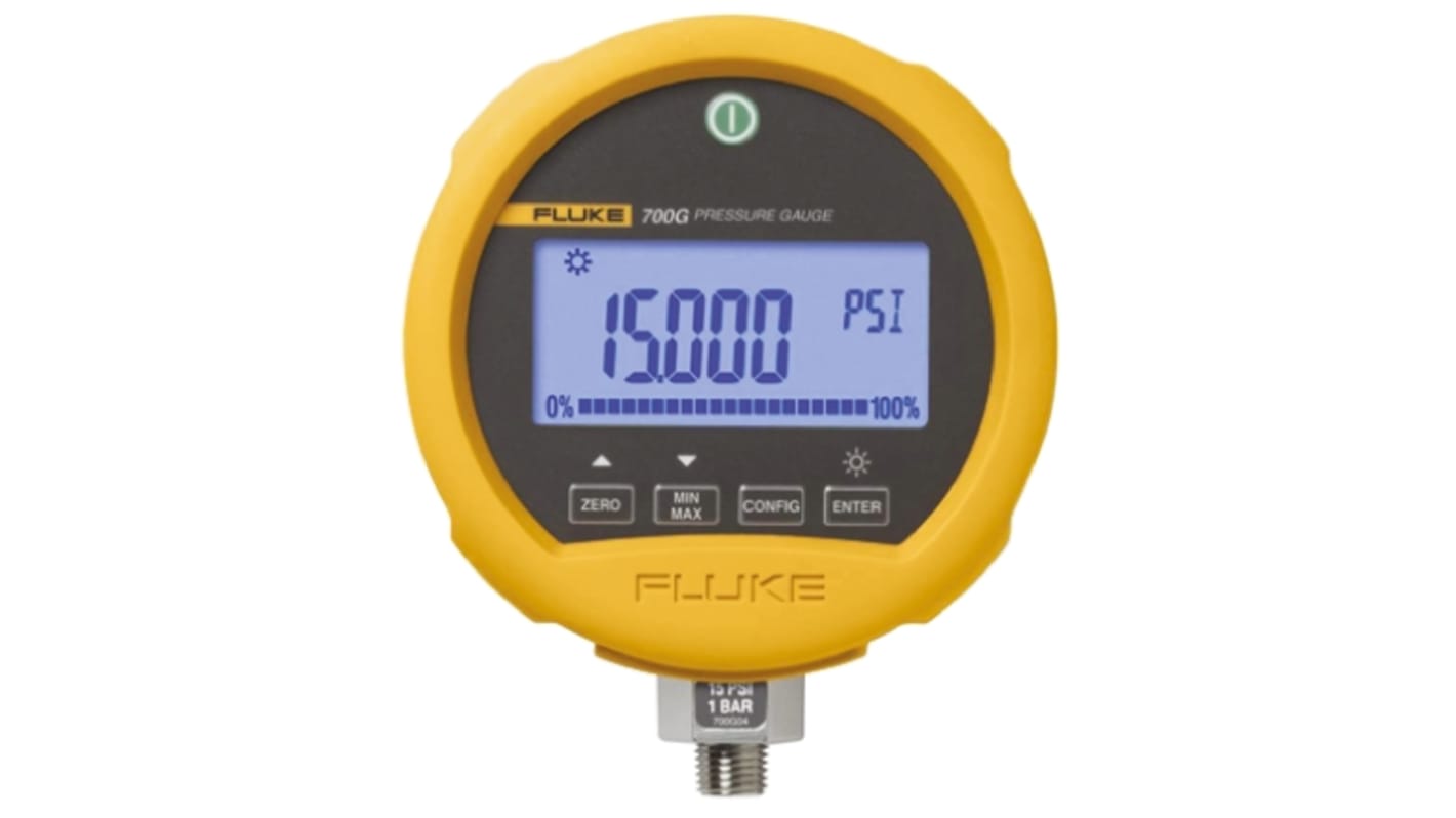 Fluke G 1/4 Digital Pressure Gauge 34bar Bottom Entry 114mm Outside Diameter, With RS Calibration