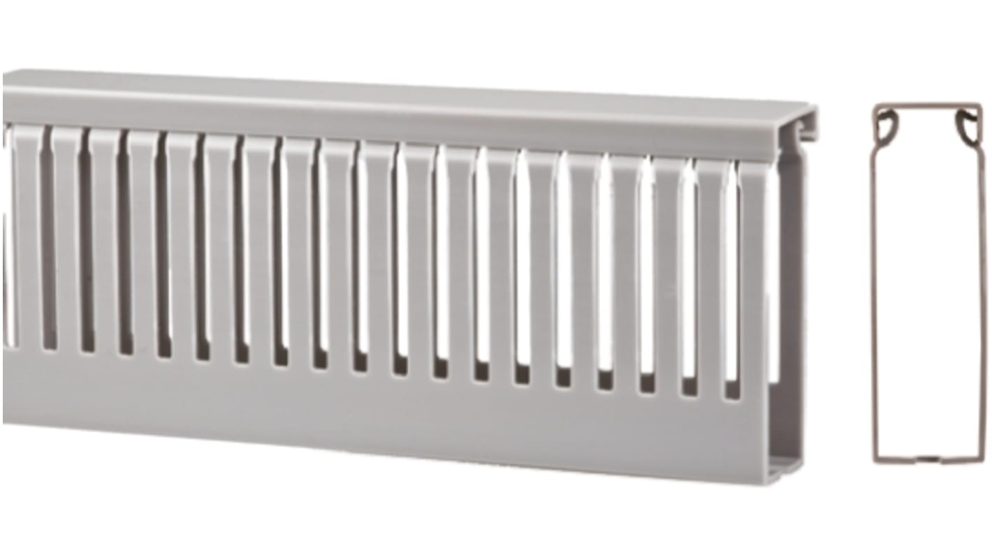 RS PRO Grey Slotted Panel Trunking - Open Slot, W120 mm x D60mm, L2m, PVC