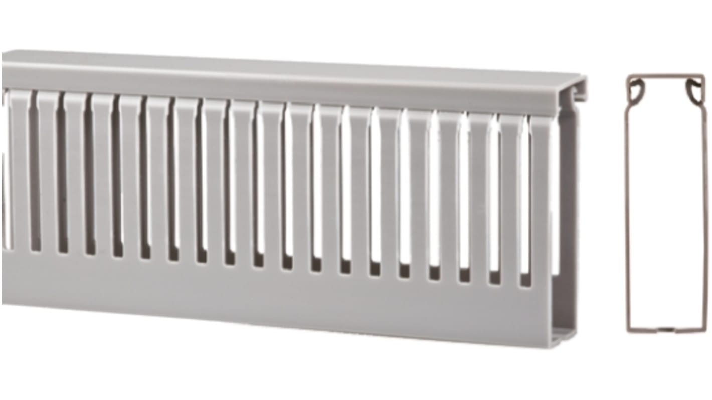 RS PRO Grey Slotted Panel Trunking - Open Slot, W25 mm x D60mm, L2m, PVC