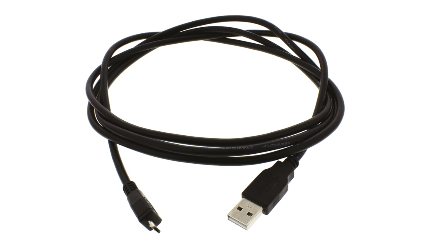 USB A to USB Micro B Black Cable, 1.8m