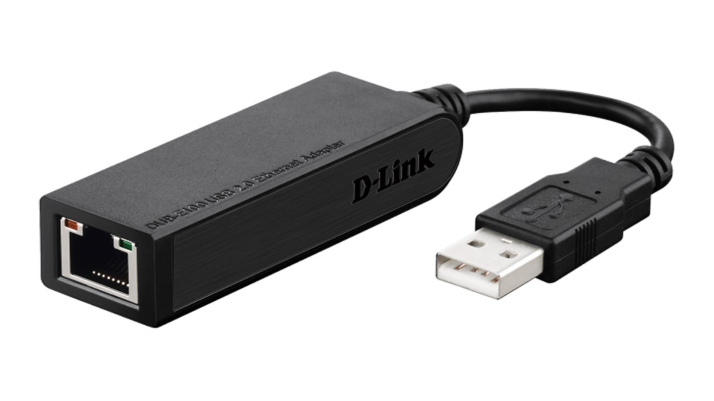 D-Link Port USB Ethernet Adapter USB 2.0 USB A to RJ45 10/100Mbit/s Network Speed