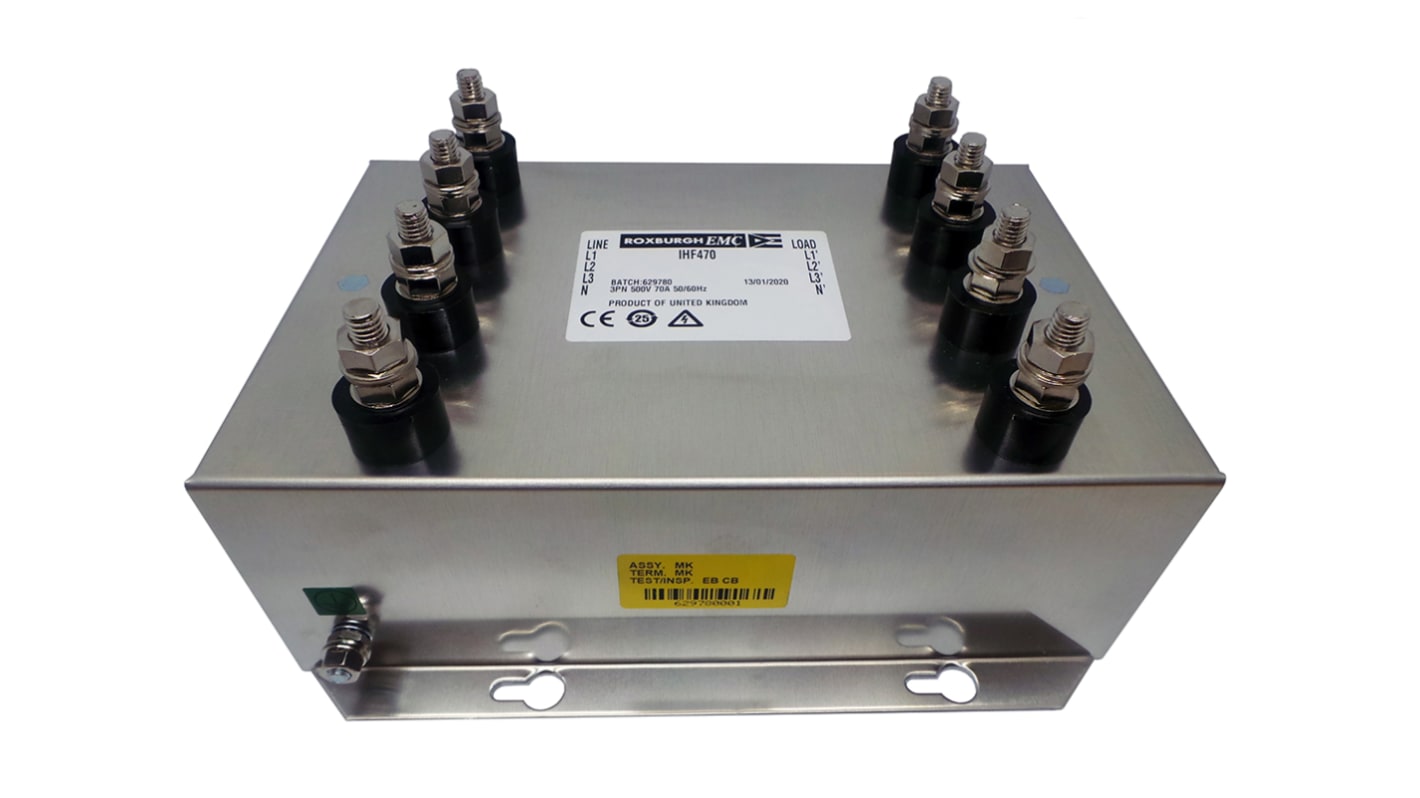 Deltron IHF EMV-Filter, 277 V, 480 V, 70A, Flanschmontage 2.5W, Bolzen, 1-phasig 3,5 mA / 60Hz