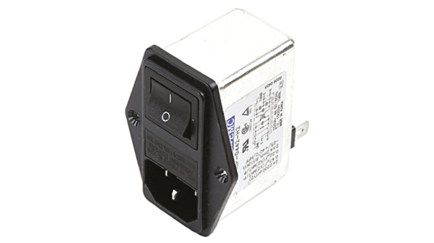 Deltron插座滤波器, 额定电压250 V 交流/直流, 额定电流4A, 单保险丝座, 2 极开关, 面板