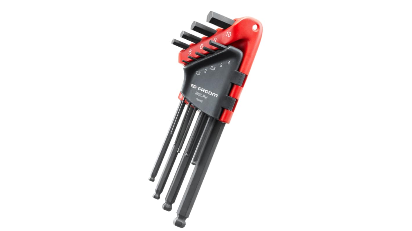 Facom 9 piece L Shape Metric Hex Key Set, 1.5 - 2 - 2.5 - 3 - 4 - 5 - 6 - 8 - 10mm