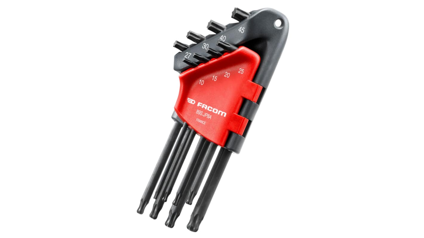 Facom 8-Piece Torx Key Set, T10 - T15 - T20 - T25 - T27 - T30 - T40 - T45 Size, L Shape, Long Arm