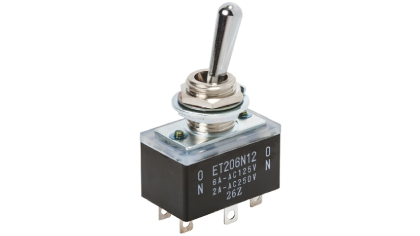 Copal Electronics Toggle Switch, Panel Mount, On-On, DPDT, Solder Terminal