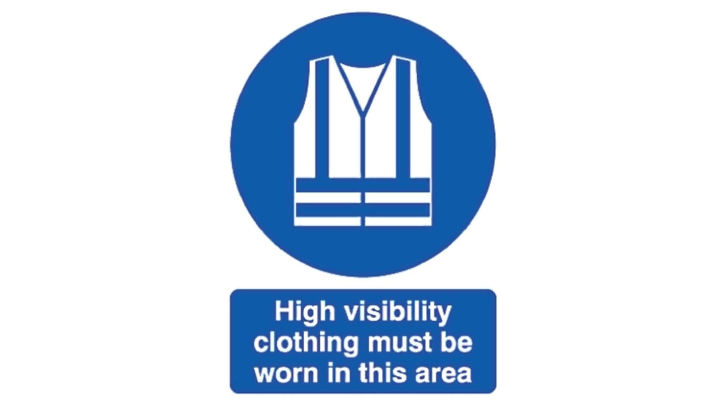 RS PRO PP Rigid Plastic Mandatory High Visibility Clothing Sign With English Text