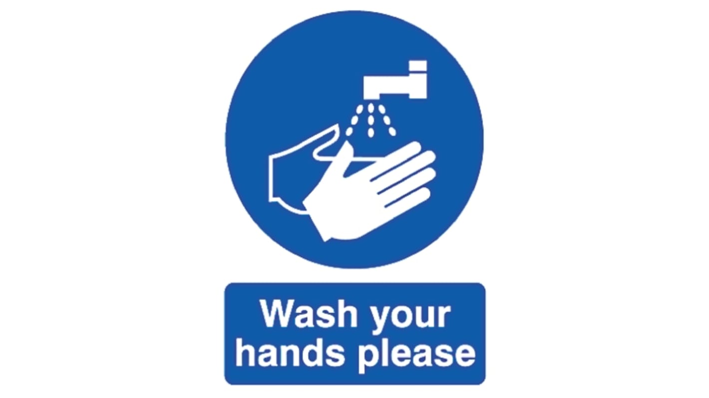 RS PRO Vinyl Mandatory Wash Hands Sign With English Text