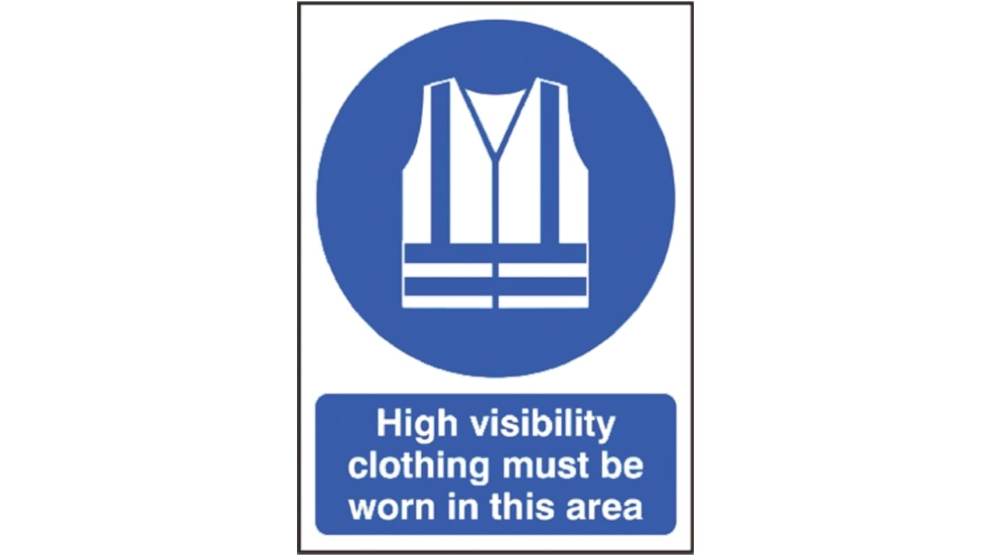 RS PRO PP Rigid Plastic Mandatory High Visibility Clothing Sign With English Text