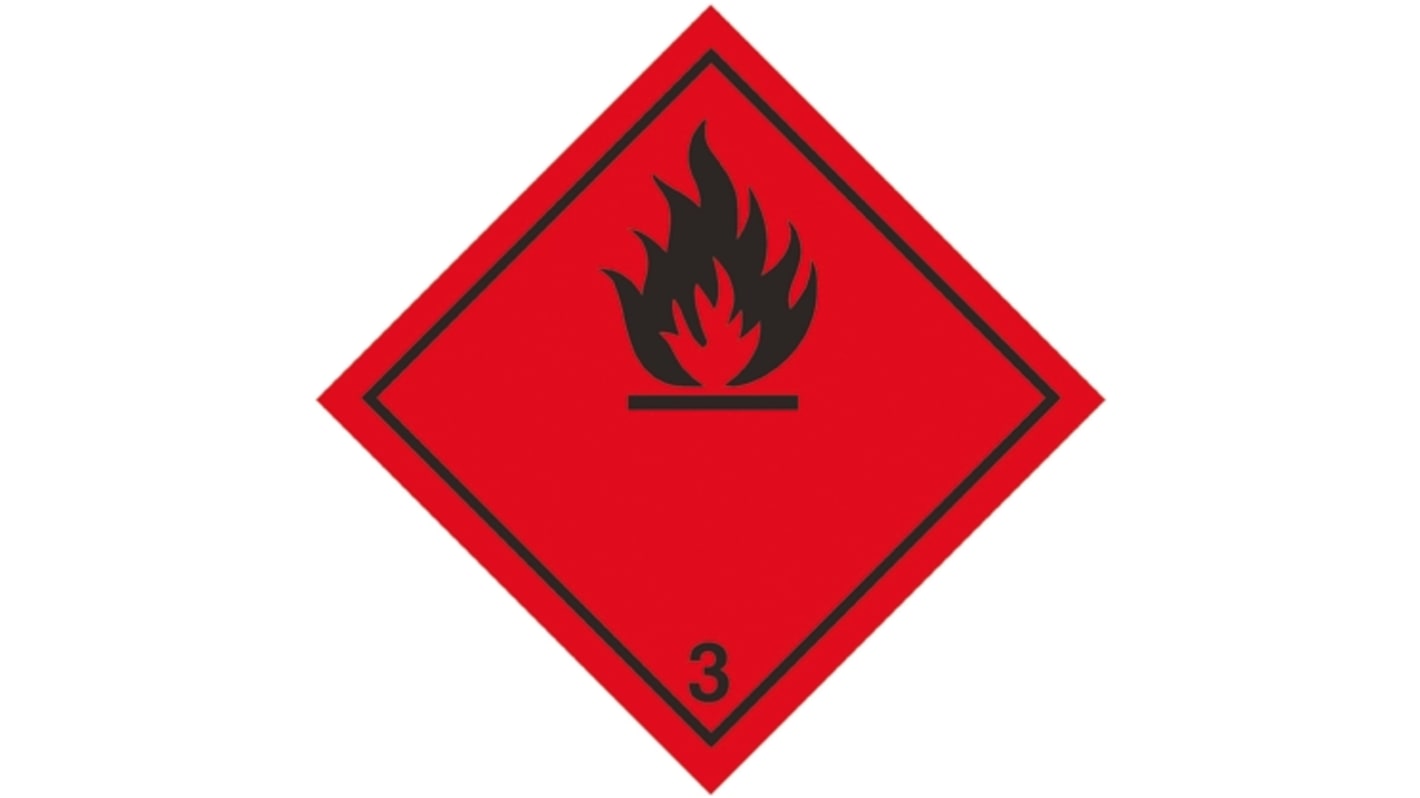 RS PRO Black/Red Vinyl Safety Labels, Flammable-Text 100 mm x 100mm