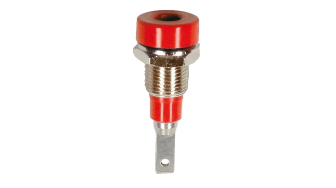 Staubli Red Female Banana Socket, 2mm Connector, Tab Termination, 10A, 30 V, 60V dc, Silver Plating