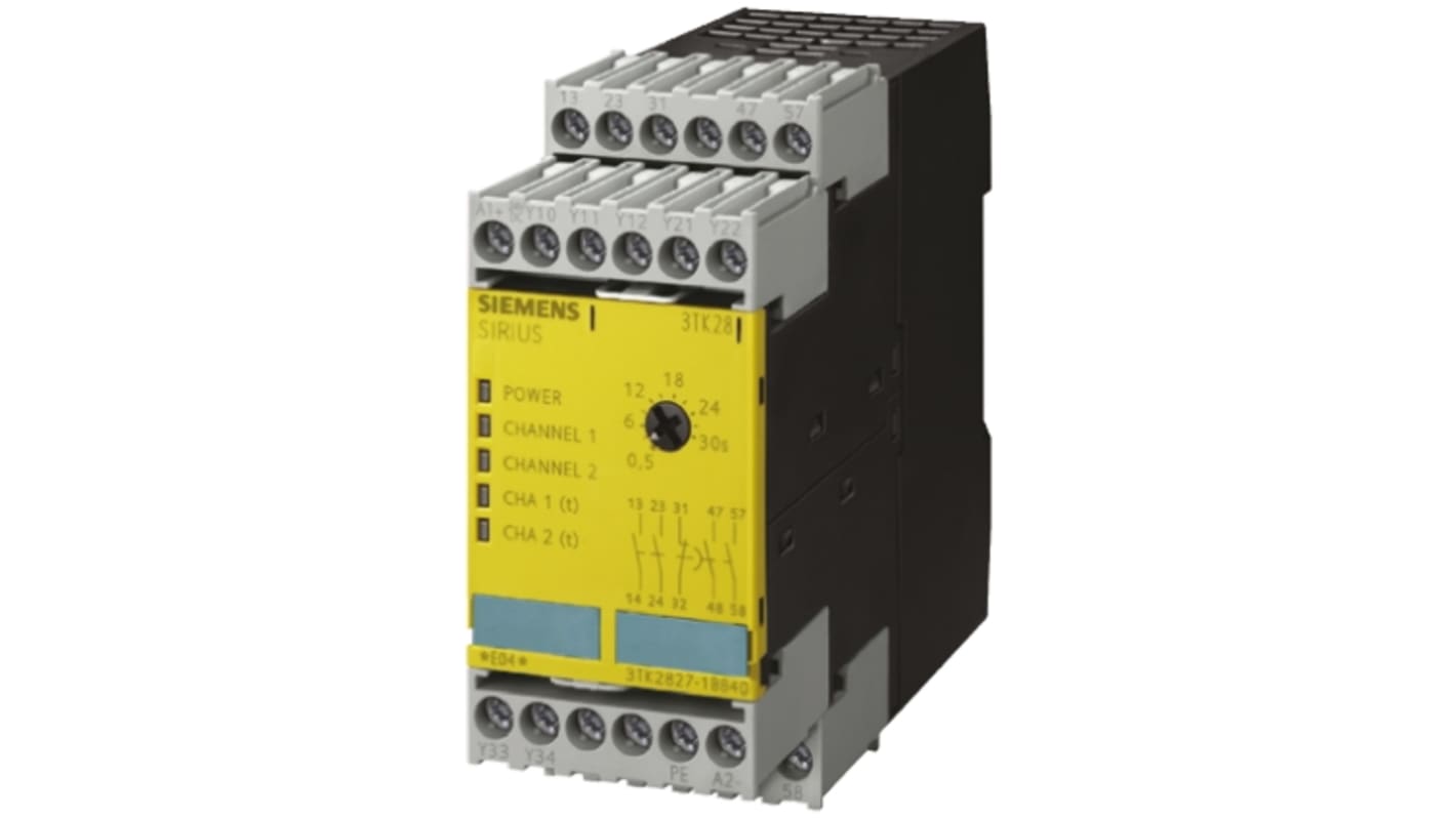 Siemens SIRIUS 3TK28 Safety Relay 24V ac, Single/Dual-Channel 4 Safety Contacts