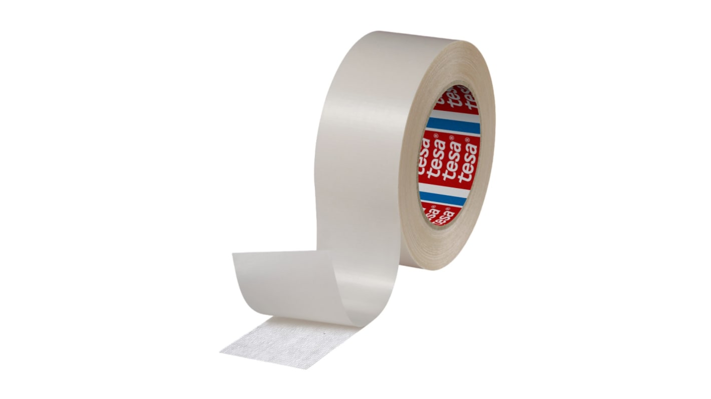 Tesa 51960 Translucent Double Sided Plastic Tape, 0.248mm Thick, 6,6 N/cm, Fabric Reinforced PP Backing, 50mm x 25m