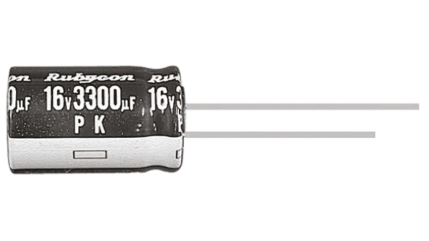 Rubycon PK, THT Aluminium-Elektrolyt Kondensator 3300μF ±20% / 25V dc, Ø 16mm x 25mm, +85°C