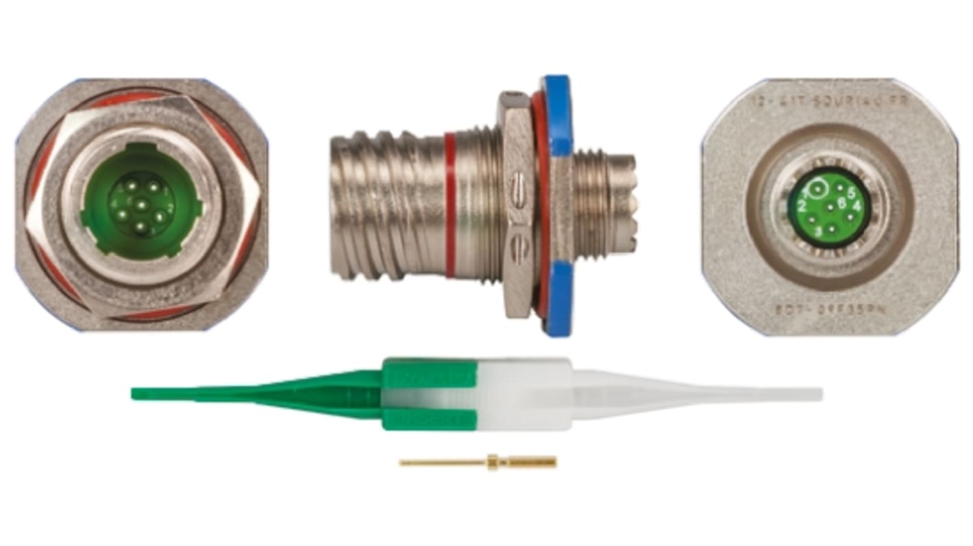 Souriau Sunbank by Eaton, 8D, Copper Alloy 6 Way Panel Mount MIL Spec Circular Connector Receptacle, Pin Contacts,Shell