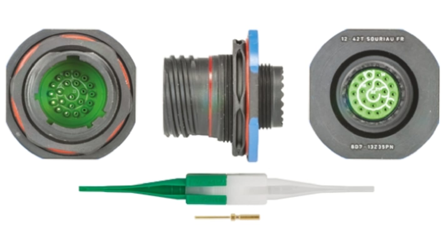 Souriau, 8D 22 Way Panel Mount MIL Spec Circular Connector Receptacle, Pin Contacts,Shell Size 13, Screw Coupling,