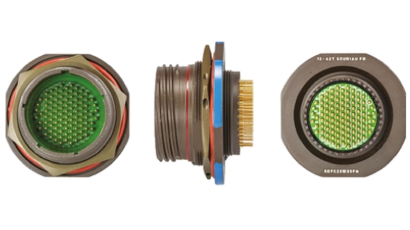 Souriau, 8D, Copper Alloy 100 Way Panel Mount MIL Spec Circular Connector Receptacle, Pin Contacts,Shell Size 23, Screw